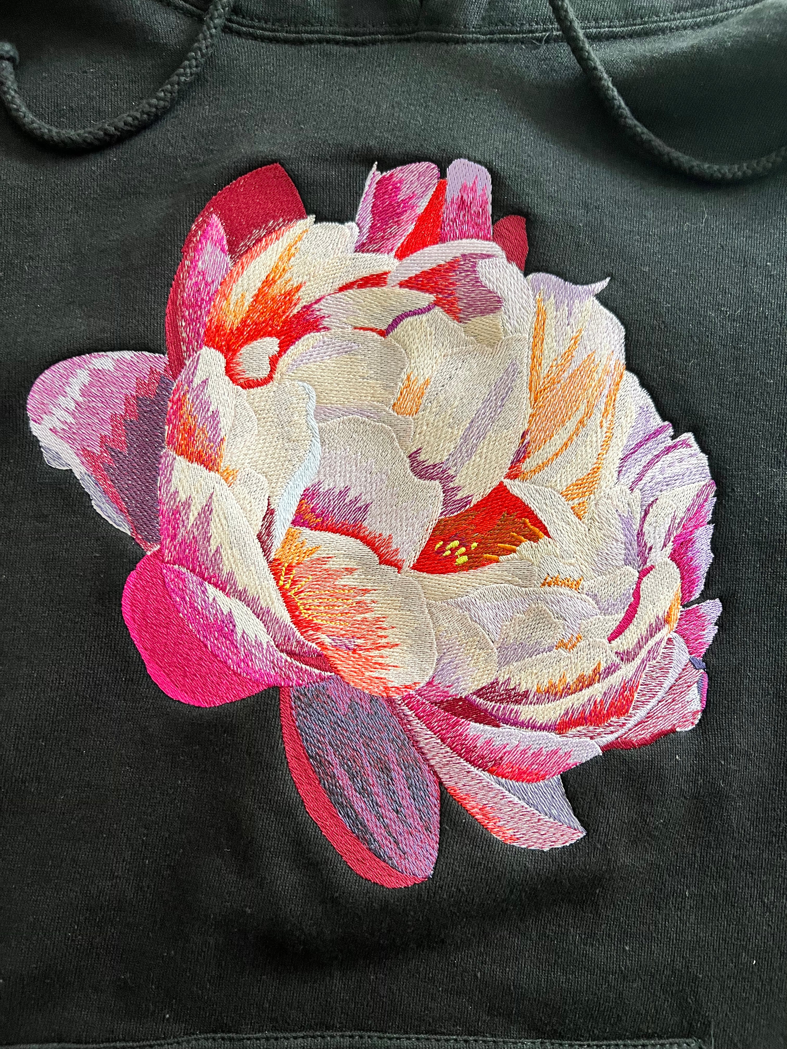 Embroidered Peony Black Anti Fragile Hoodie Domestic Propaganda